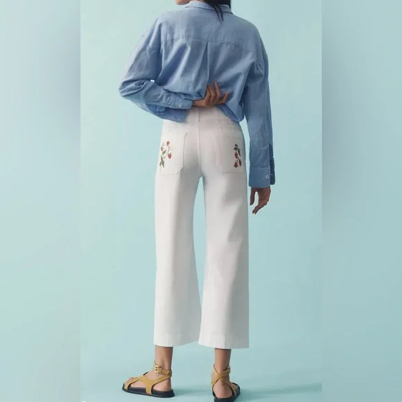 Anthropologie The Colette Wide Leg Cropped Pants by Maeve: Embroidered Edition - Picture 1 of 13
